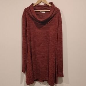 Women 3X Doublju Heathered Burgundy Cowl Neck Tunic Top Sweater Flared A-Line